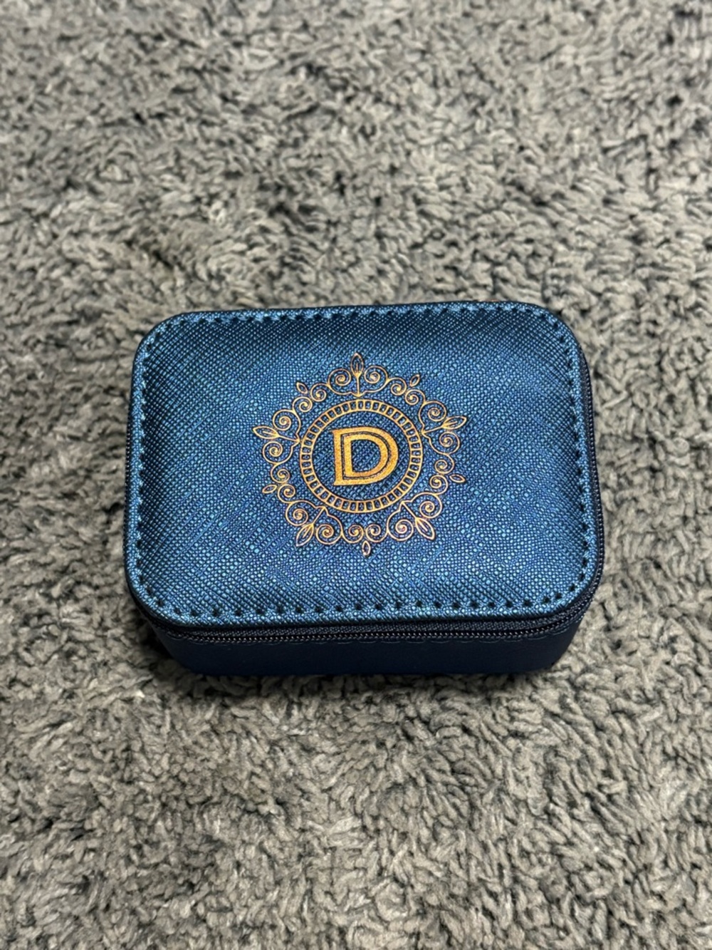 NWOT “D” Initialed blue and gold travel jewelry box